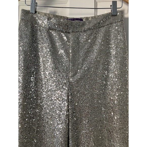 RALPH LAUREN COLLECTION PURPLE LABEL Welles SILVER SEQUIN Wide Leg Pants Size 12 - Picture 5 of 15
